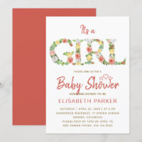 It's a GIRL floral alphabet script baby shower