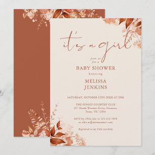 Its A Girl Floral Autumn Fall Baby Shower Invitation