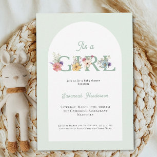 It's a Girl Floral Soft Green Baby Shower Invitation