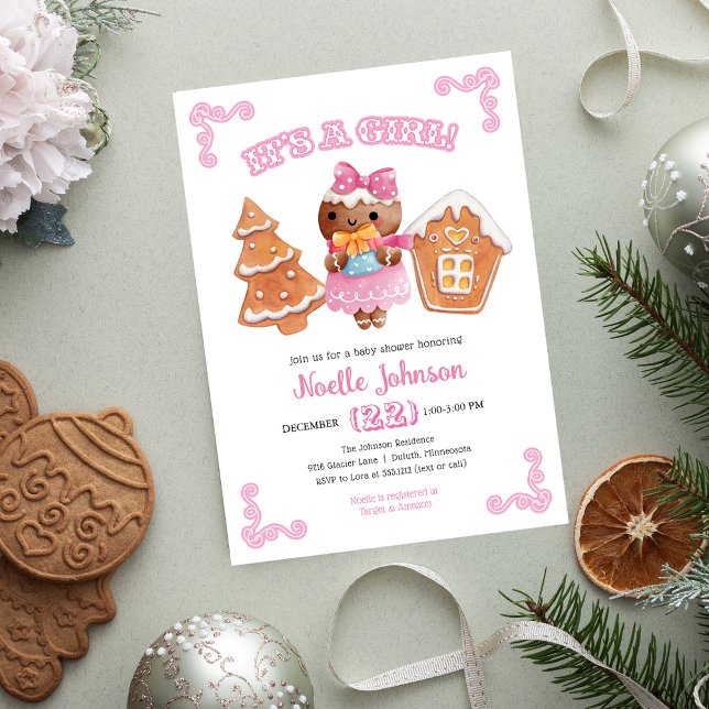 It's a Girl Gingerbread Baby Shower Invitation (Creator Uploaded)