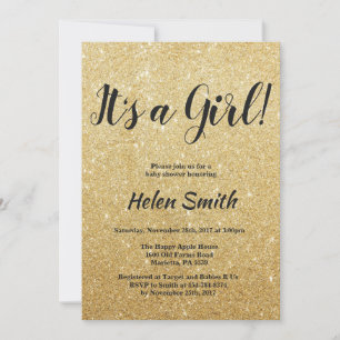 It's A Girl Gold Glitter Baby Shower Invitation