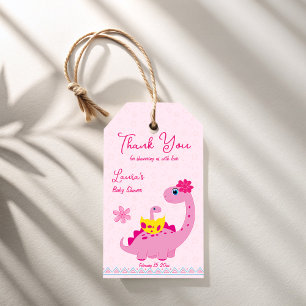 It's a girl hatching soon dinosaur mom baby shower gift tags