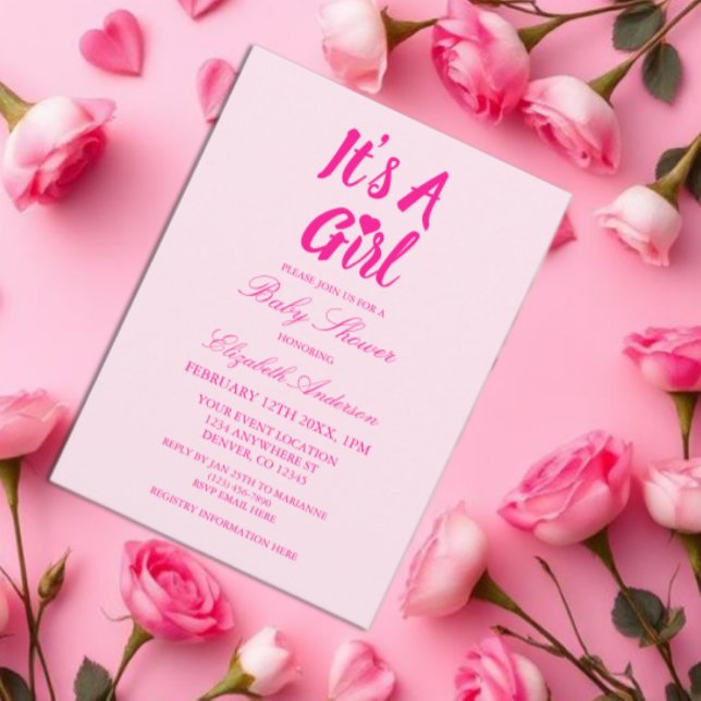 It's a Girl Heart Baby Shower Invitation (Creator Uploaded)