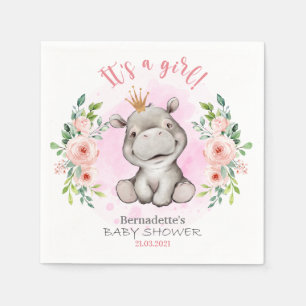 It's a girl Hippo Baby Shower Napkins