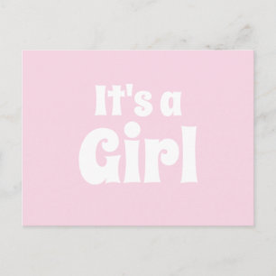 It's a girl light pink white baby announcement postcard