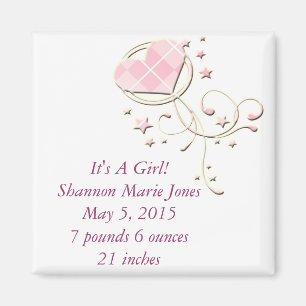 It's A Girl Magnet Argyle Heart Swirls and Stars
