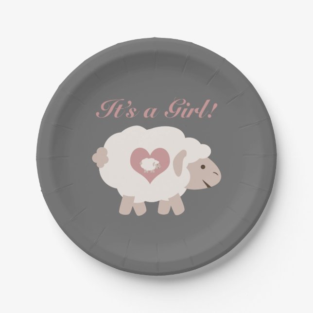 It's a Girl! Mama Sheep Paper Plate (Front)