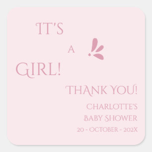 It's A Girl! Minimalism Pastel Pink Baby Shower Square Sticker