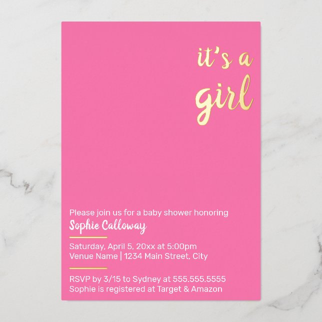 It's a Girl Minimalist Baby Shower (Front)