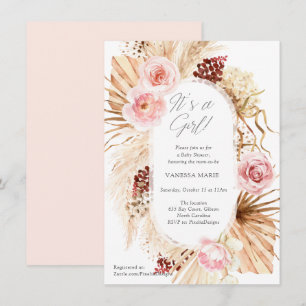Its a girl modern boho floral arch with pampas invitation