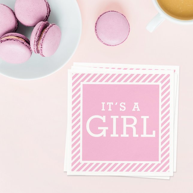 Its a Girl Modern Light Pink Stripes Baby Shower Napkin (Creator Uploaded)