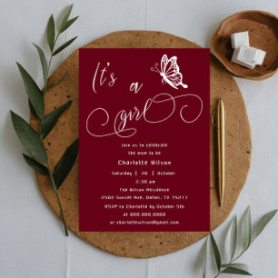 It's A Girl Modern Minimal Butterfly Baby Shower Invitation