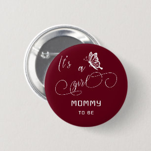 It's A Girl Modern Minimal Butterfly Mommy-to-be 2 Inch Round Button