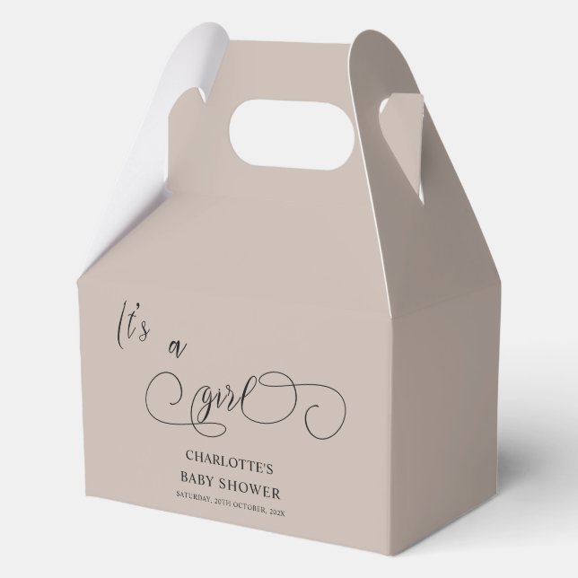 It's a Girl Modern Minimal Calligraphy Baby Shower Favor Box (Front)