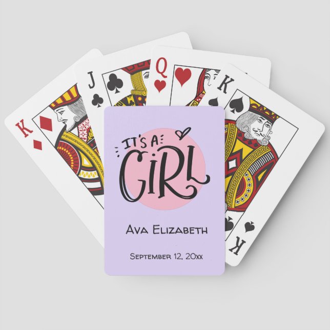 It's A Girl New Baby Announcement Playing Cards (Back)