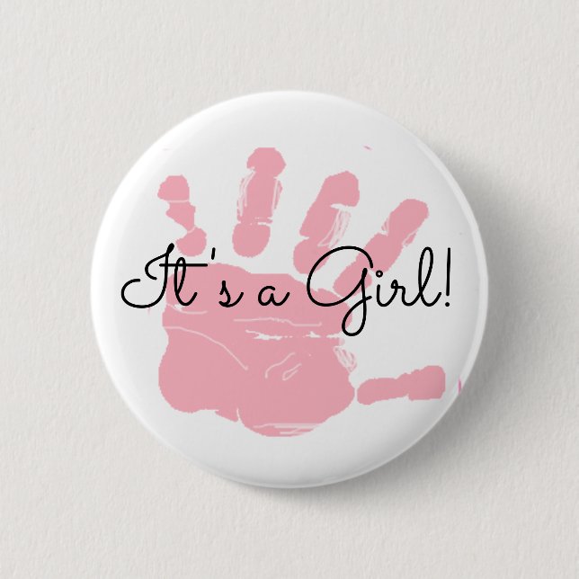 It's a Girl, New Baby Birth Announcement Button (Front)