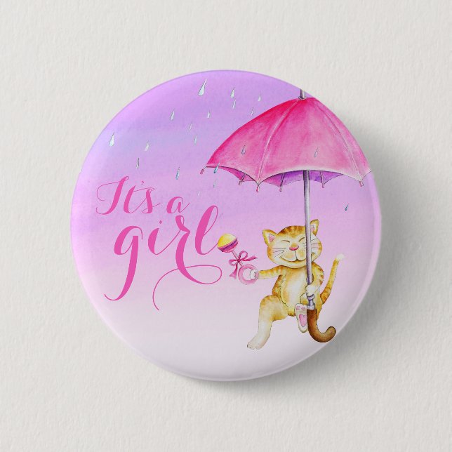 Its a girl new baby cat shower gender reveal 2 inch round button (Front)