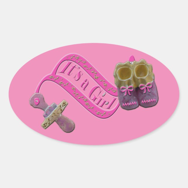 It's a Girl Pacifier Shoes Oval Sticker (Front)