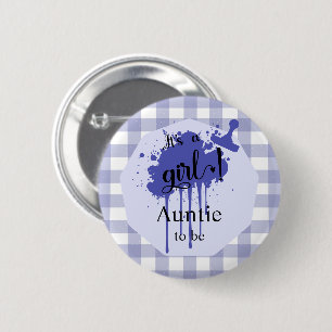 It's a Girl! Pastel Navy Gingham Auntie-to-be 2 Inch Round Button