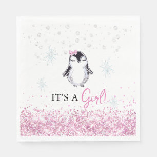 It's a Girl Penguin Winter Baby Shower Napkin