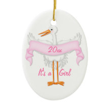 It's A Girl Photo Frame Stork Ornament