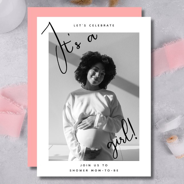 It's a Girl Photo Script Baby Shower  Invitation (Creator Uploaded)