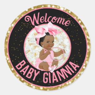 It's a Girl Pink and Gold Glitter Elegant Classic Round Sticker