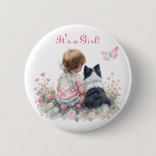 It's a Girl   Pink Baby and Puppy Baby Shower 2 Inch Round Button