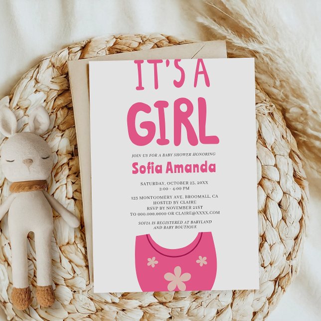 It's a Girl Pink Baby Bib Baby Shower Invitation (Creator Uploaded)