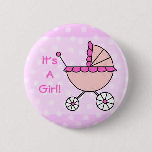 It's A Girl! Pink Baby Carriage 2 Inch Round Button