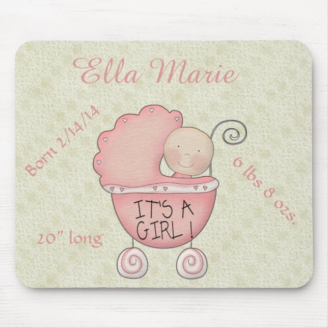 It's a girl! Pink Baby Carriage Mouse Pad (Front)