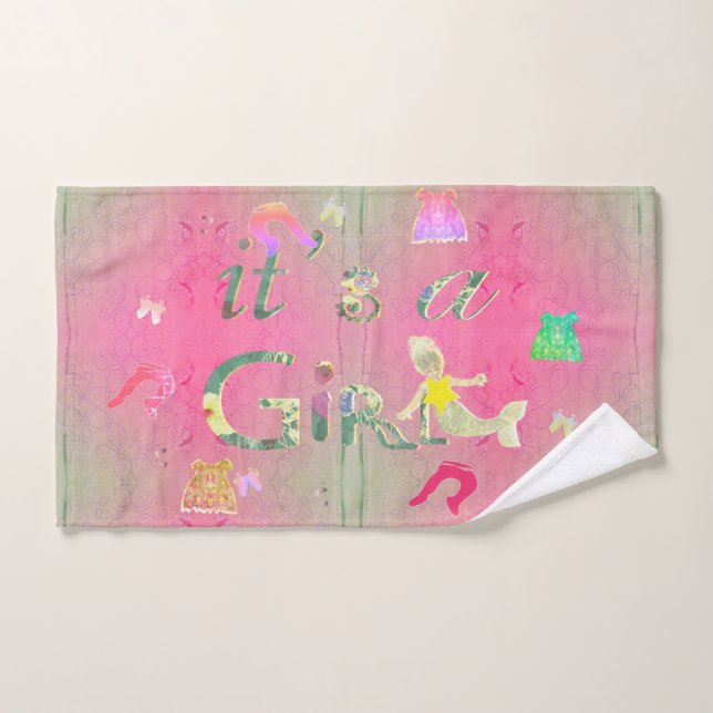 "It's a Girl" Pink Baby Clothes Illustration Bath Towel Set (Hand Towel)