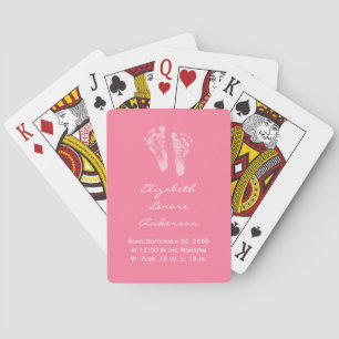 Its a Girl Pink Baby Footprints Birth Announcement Playing Cards