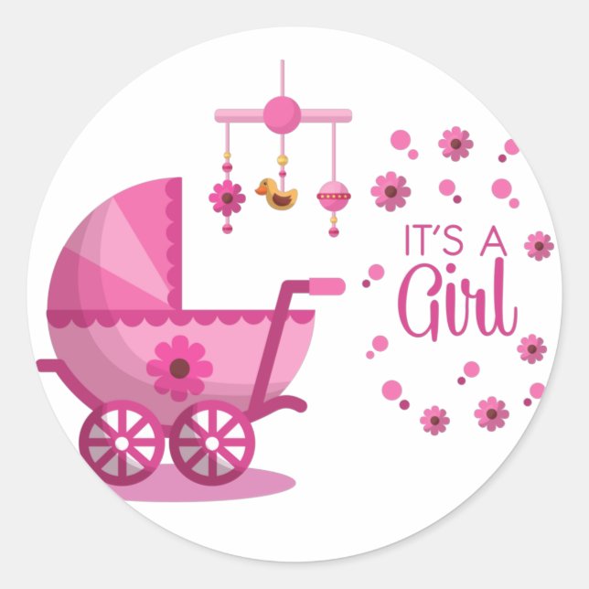 It's A Girl Pink Baby Shower Classic Round Sticker (Front)