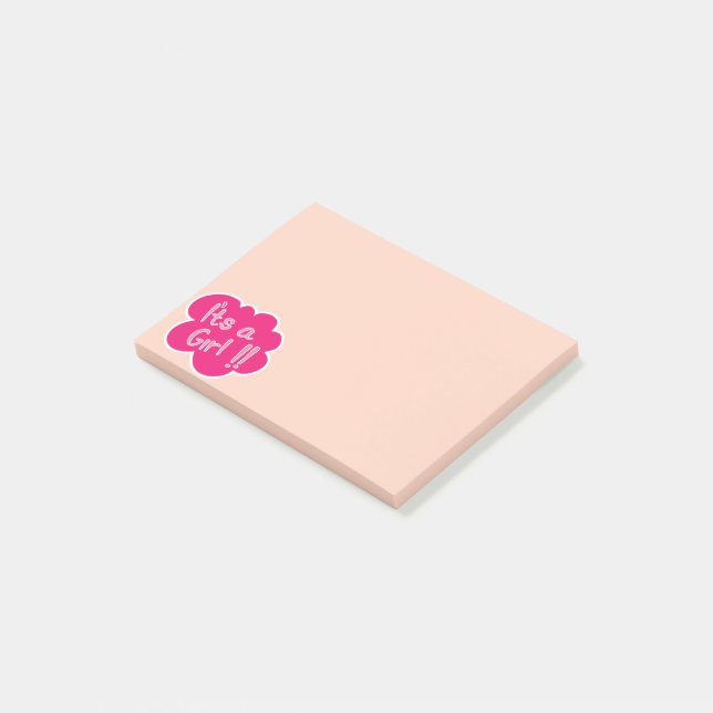 It's a girl pink baby shower post-it notes (Angled)