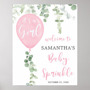Its a girl pink balloon baby sprinkle welcome sign