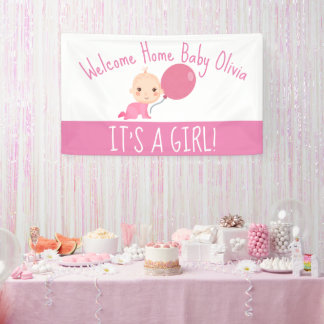 It's A Girl Pink Balloon Welcome Home Yard Banner