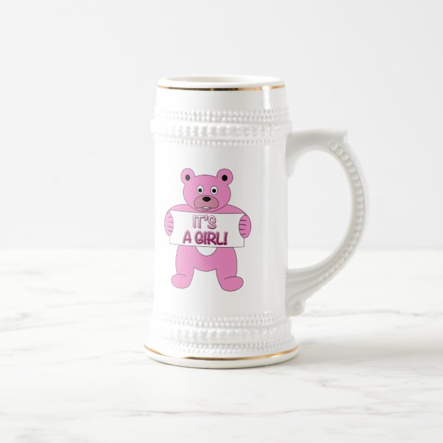 It's A Girl Pink Bear Beer Stein (Right)