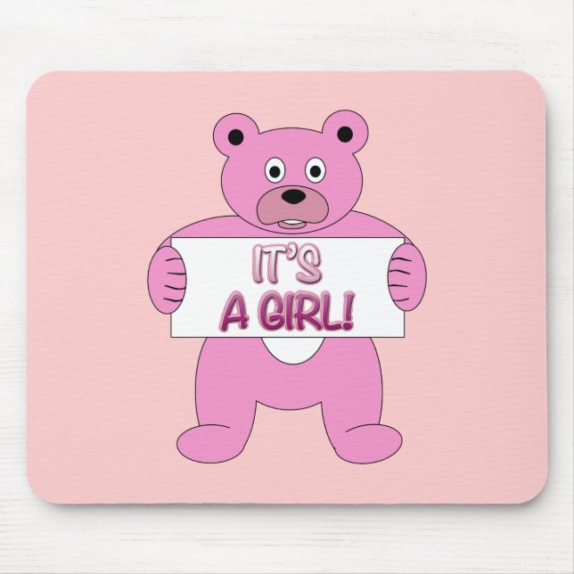 It's A Girl Pink Bear Mouse Pad (Front)