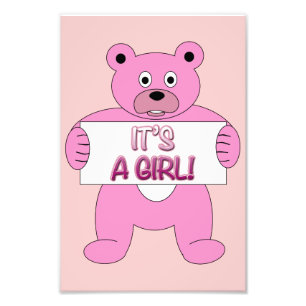It's A Girl Pink Bear Photo Print