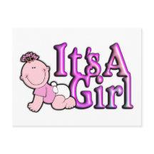 It's A Girl Pink Birth Announcement Postcard