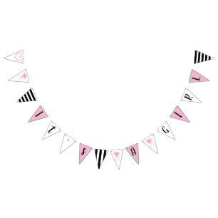 It's A Girl Pink Black & White Stripes Baby Shower Bunting Flags