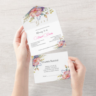 It's a girl pink blush floral all in one invitatio invitation