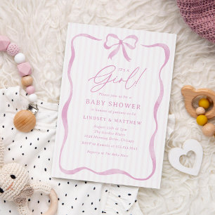 It's a Girl Pink Bow Baby Shower Invitation