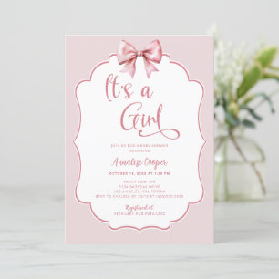 It's A Girl Pink Bow Baby Shower Invitation