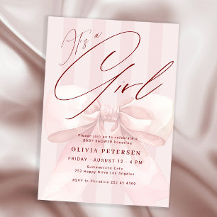 Its a girl pink bow elegant girl baby shower invitation