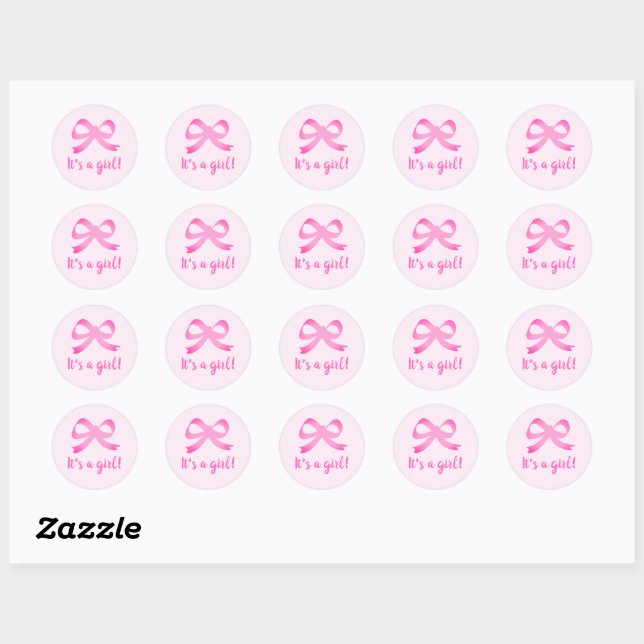 It's a girl pink bow knot baby shower stickers (Sheet)