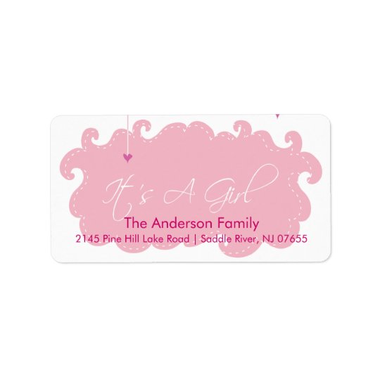 It's A Girl Pink Cloud address Label