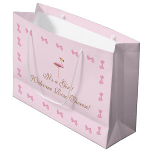 It's a Girl Pink Flamingo Baby Shower  Large Gift Bag