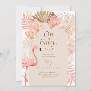 It's a girl pink flamingo boho baby shower invitation
